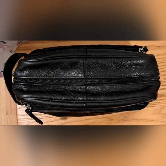 EUC Osgoode Marley Black Pebble Cashmere Leather Toiletry Shave Travel Pouch Bag - Picture 4 of 11